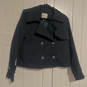 Bagatelle Women's Cropped Navy Double Breasted Trench Jacket L